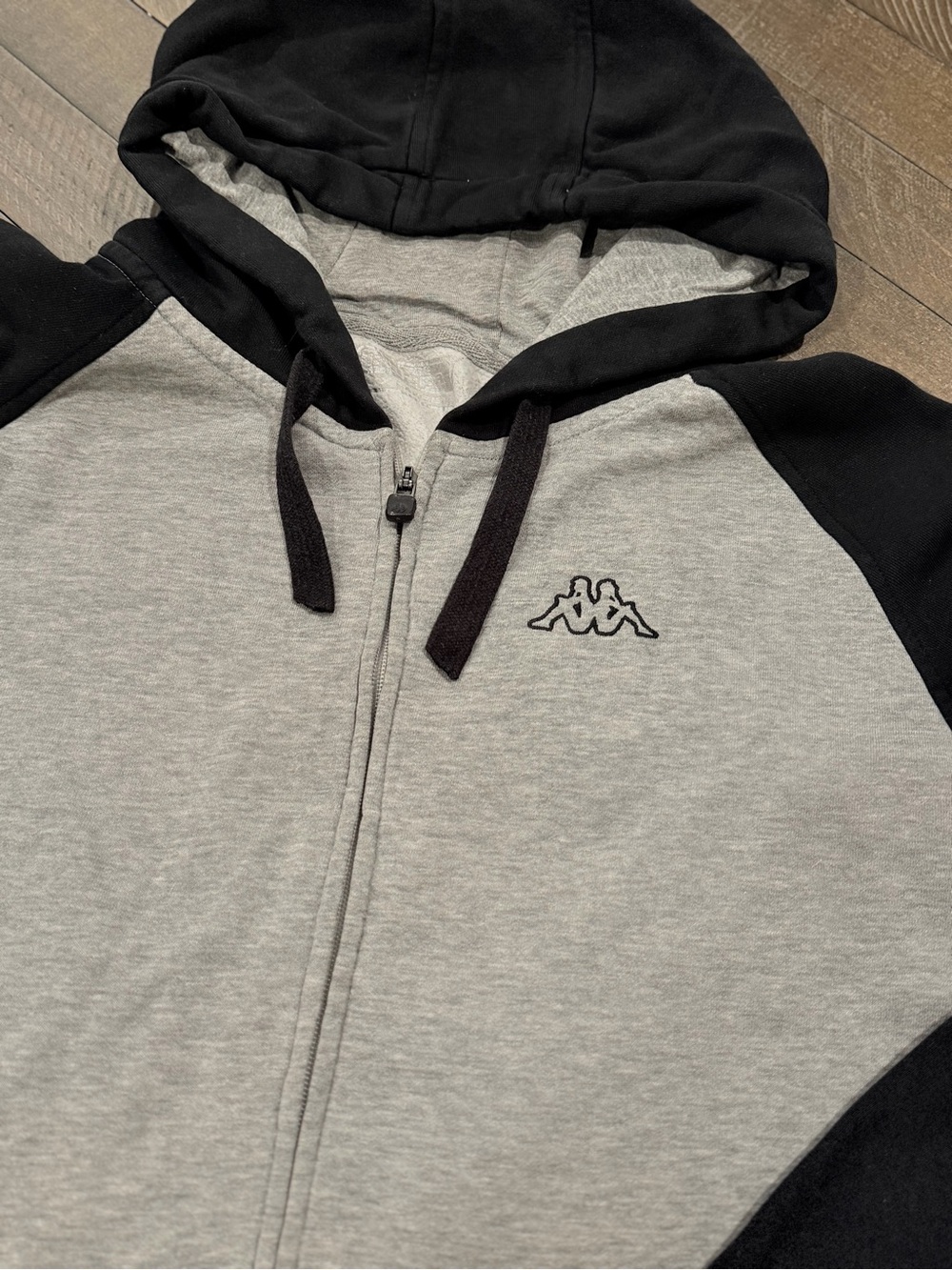 Kappa Men’s XL Grey Black Full Zip Hoodie Logo Sweatshirt